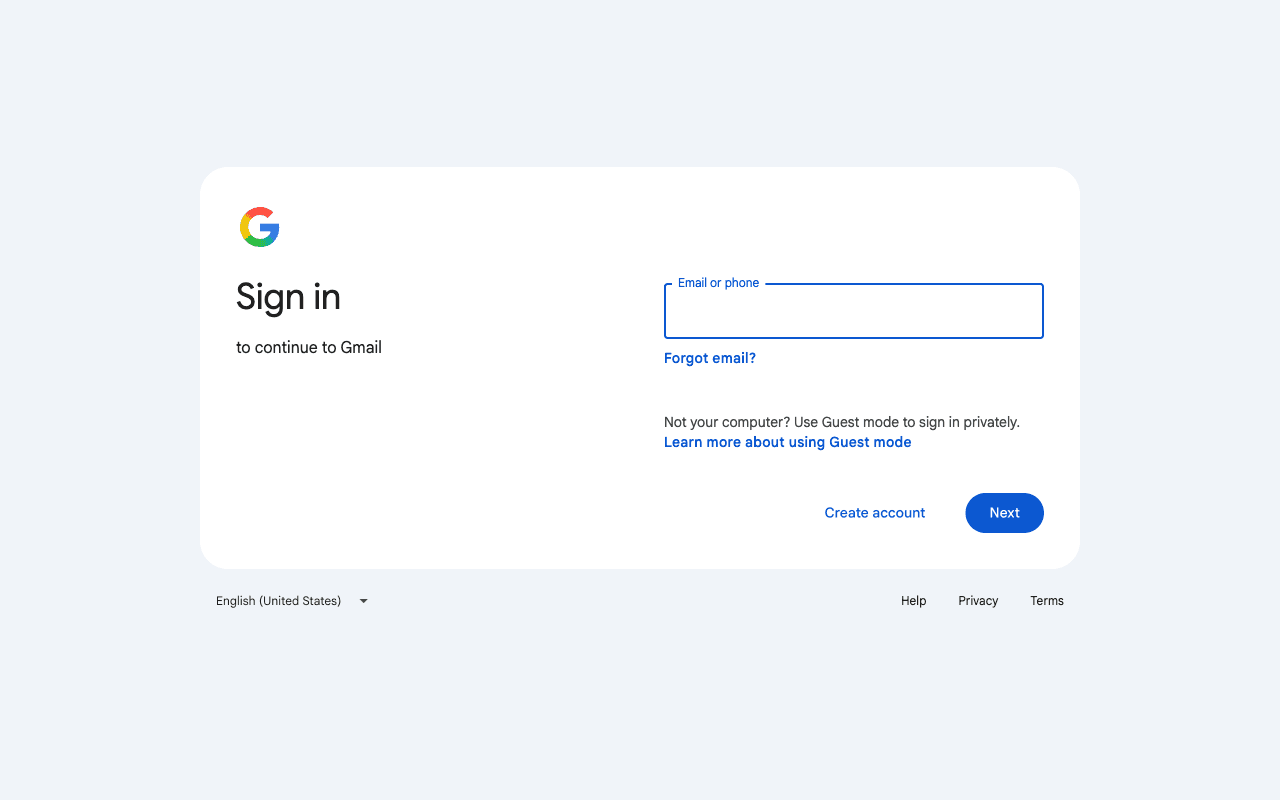 Google sign-in page asking for an email address