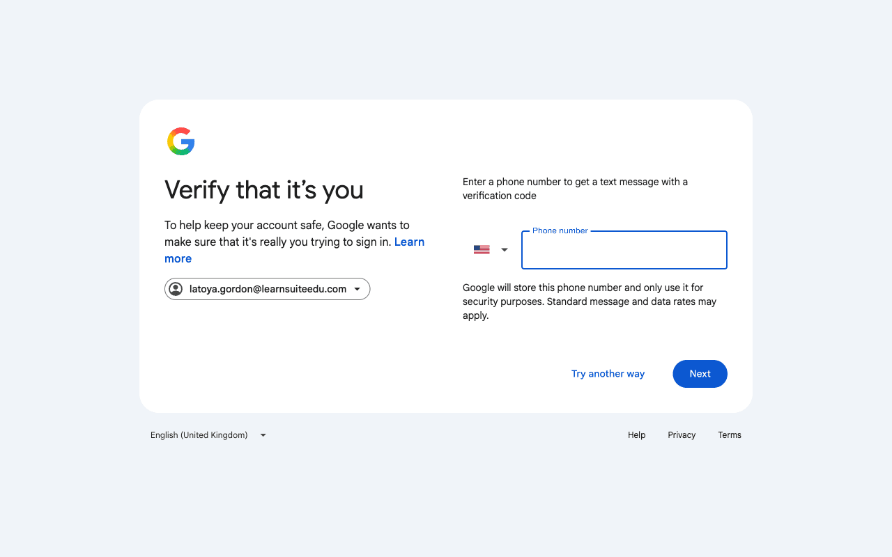 Verify that it's you page asking for a phone number