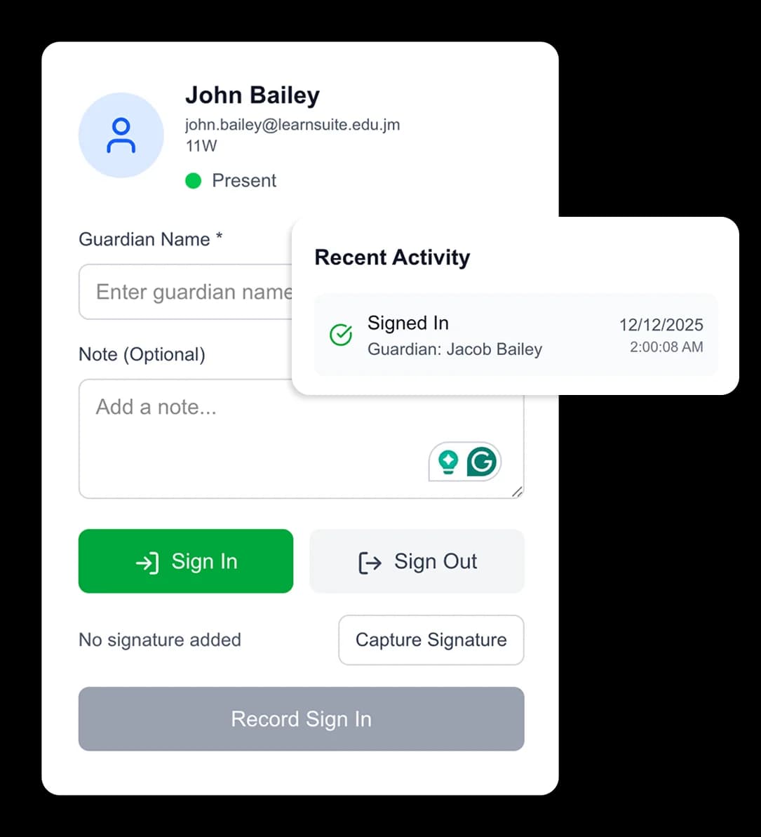 Student pickup lookup interface